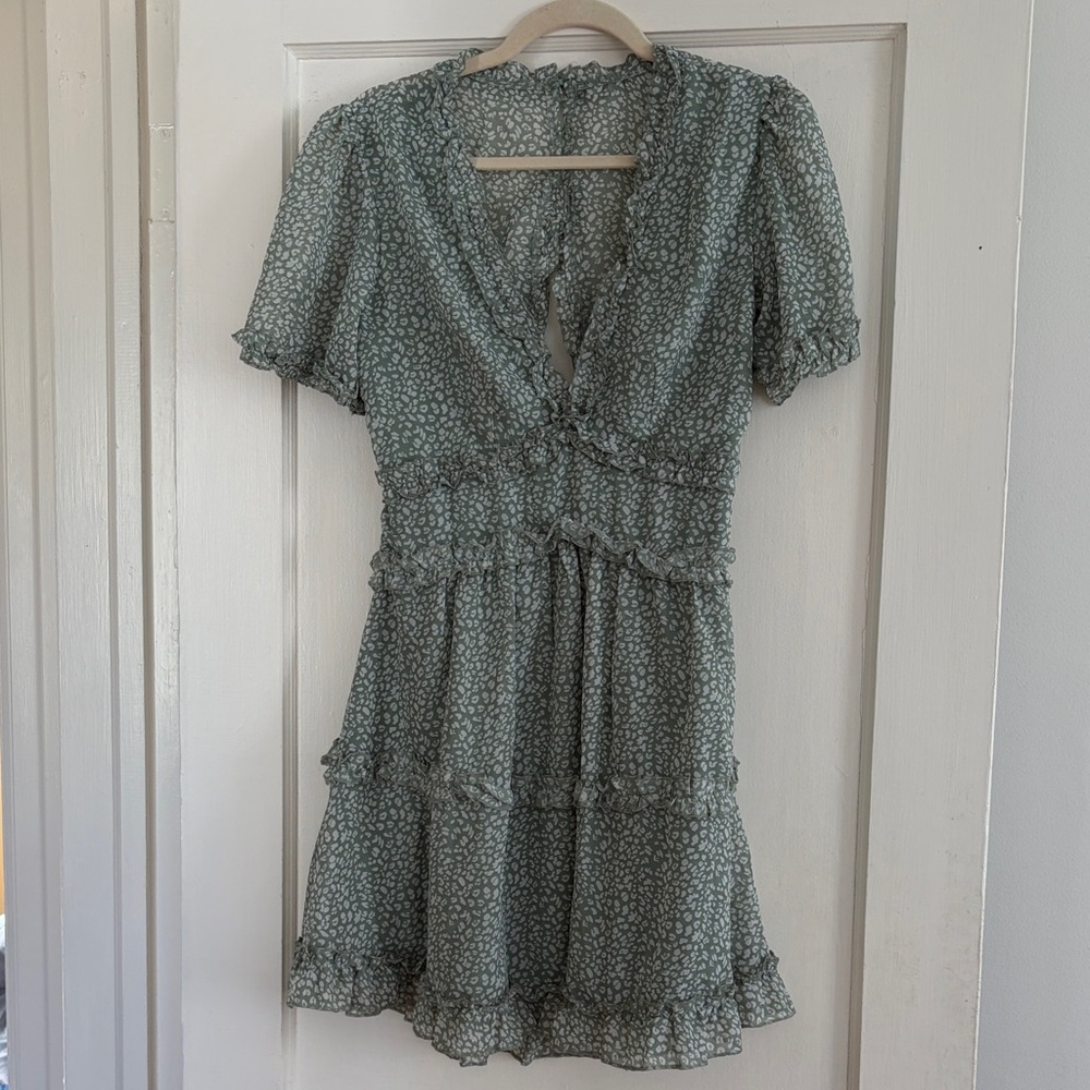 Sage Green Floral Ruffle Tiered Mini Dress